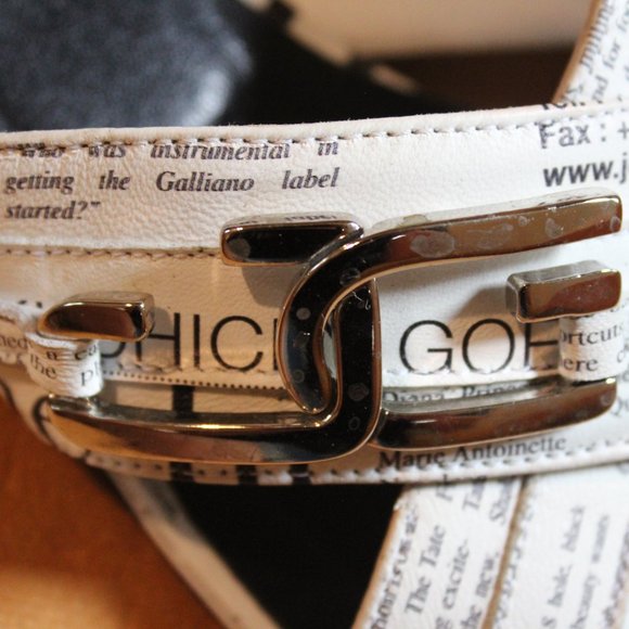 John Galliano newspaper print leather graphic black/white slides made in Italy - Picture 6 of 16